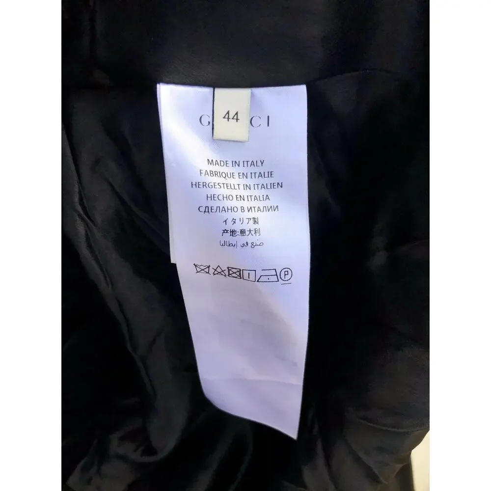 GUCCI Guccy Farmacia Embroidery Satin Biker Jacket Black Sz 44